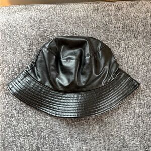 Black Faux Leather Bucket Hat